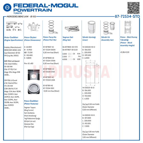Piston Segman 102.00Mm 906, 904 Euro 4-5  (Std)