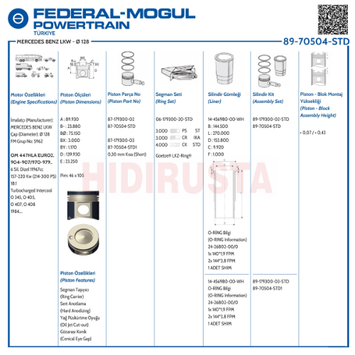 Piston Set 128.00Mm 345 Euro 2 (Lastikli) (Std)
