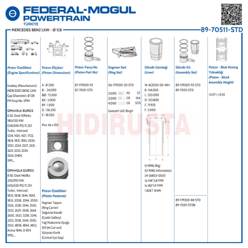 Piston Set 128.00Mm 403, 1844 Euro 2 (Lastikli) (Std)