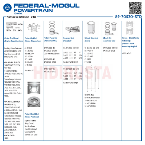 Piston Set 125.00Mm 3031, 403 Euro 1 (Lastikli)  (Std)