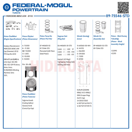 Piston Set 132.00Mm 471  1.Versiyon Lastikli (Std)
