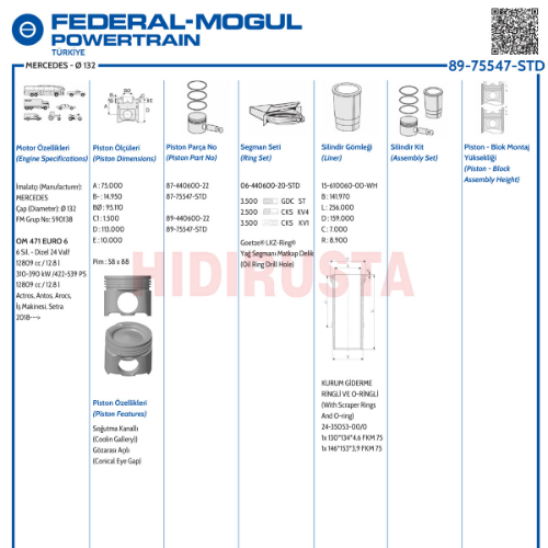 Piston Set 132.00Mm 471  2.Versiyon Lastikli (Std)